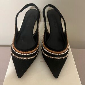 Ulla Johnson Antonia Black Suede Slingback Pump with Whipstitch Design, size 36